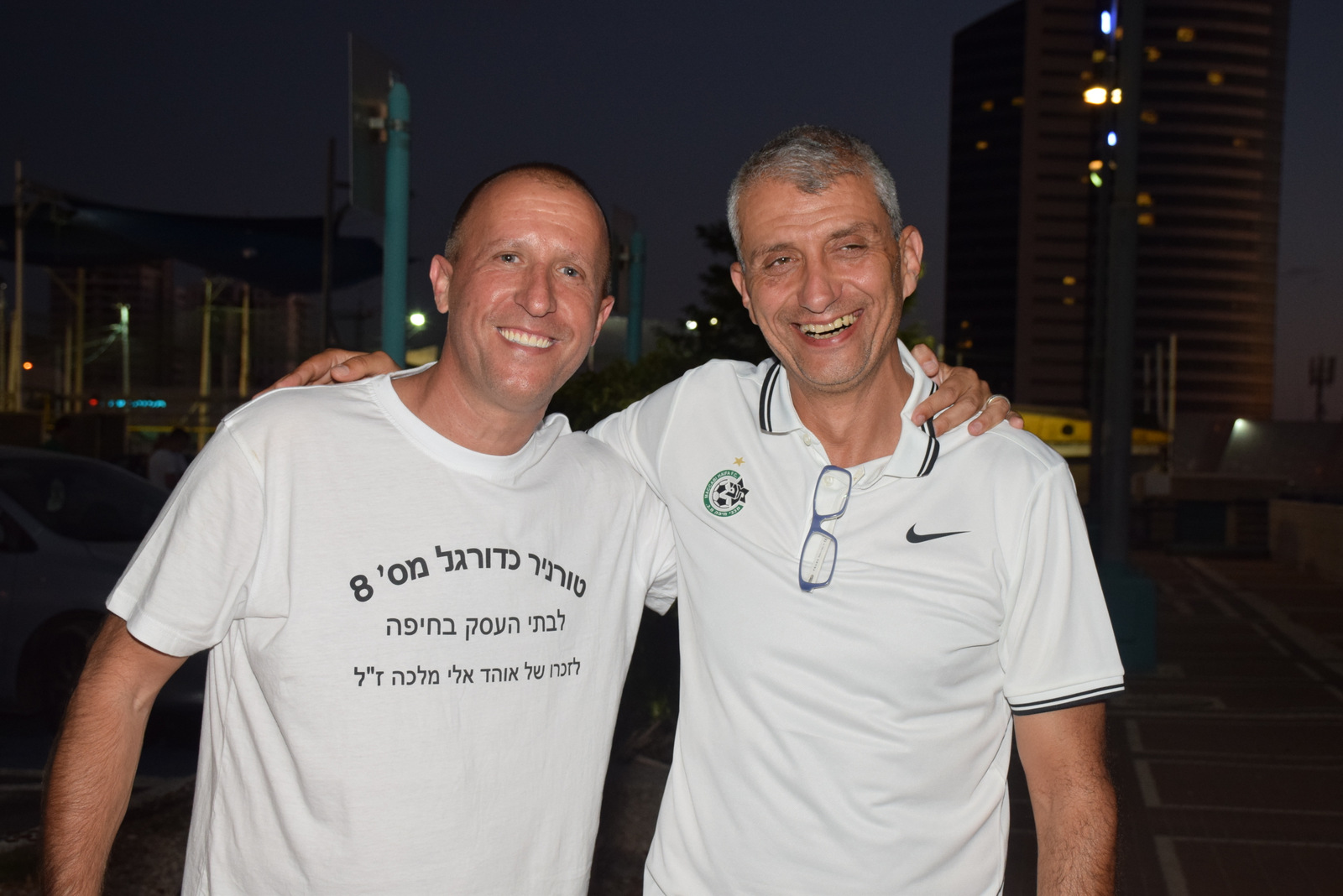 אסף בן דב מנכל מכבי חיפה עם גלעד אלמוג מבעלי גרג